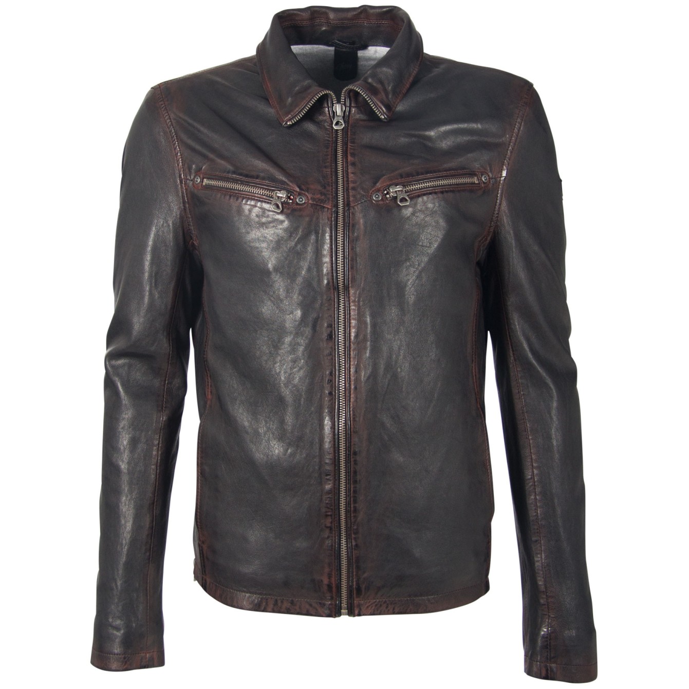 Geaca de Piele Naturala Barbati Gipsy Negru/Visiniu GBGaines SF LAJORV – IMBRACAMINTE