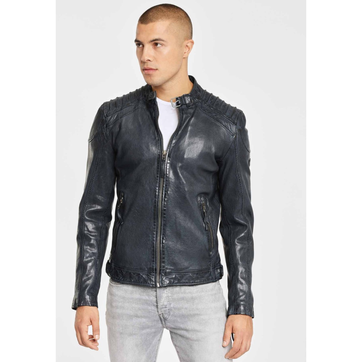 Geaca de Piele Naturala Barbati Gipsy Bleumarin GBGambler SF LVTW – IMBRACAMINTE