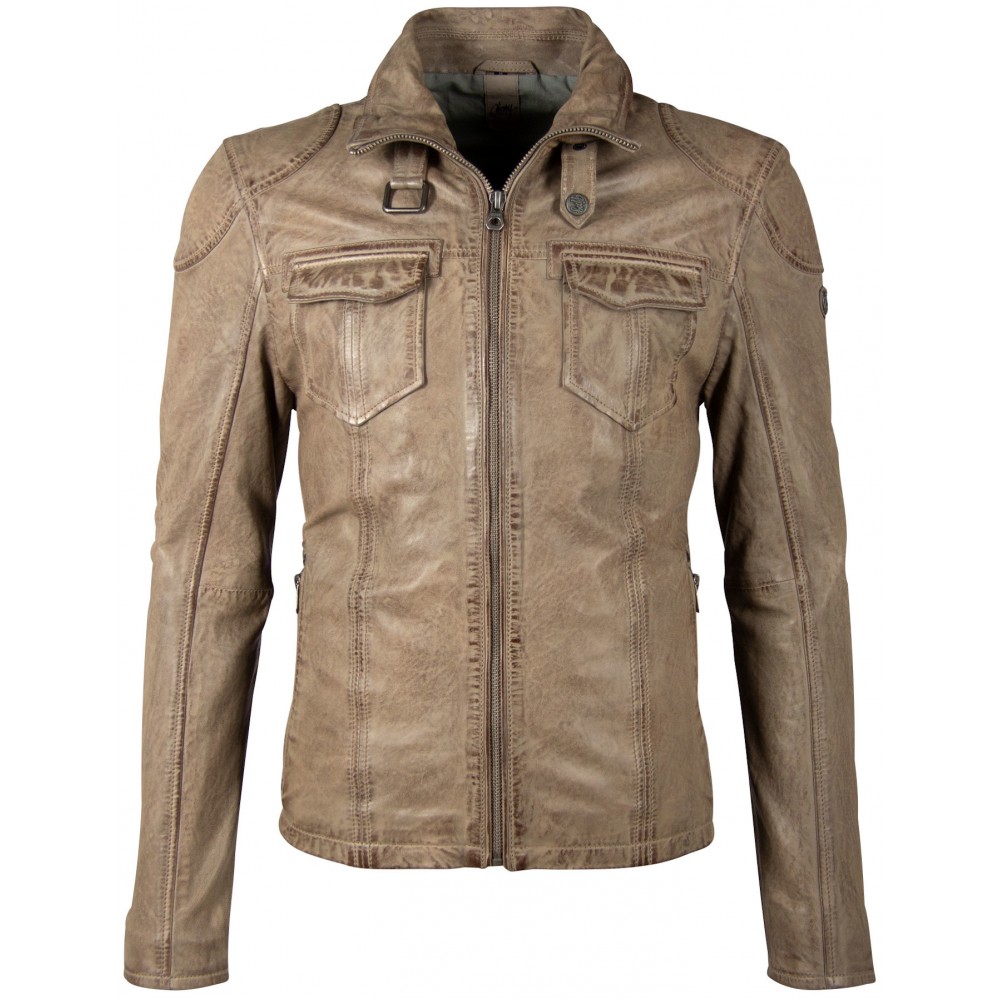 Geaca de Piele Naturala Barbati Gipsy Gri Deschis GBLenno SF NSLVV - readytowear