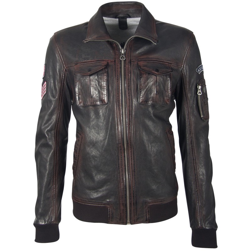 Geaca de Piele Naturala Barbati Gipsy Negru/Visiniu GBMaic LAJORV – IMBRACAMINTE