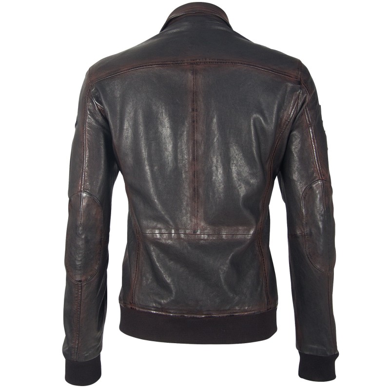 Geaca de Piele Naturala Barbati Gipsy Negru/Visiniu GBMaic LAJORV – IMBRACAMINTE