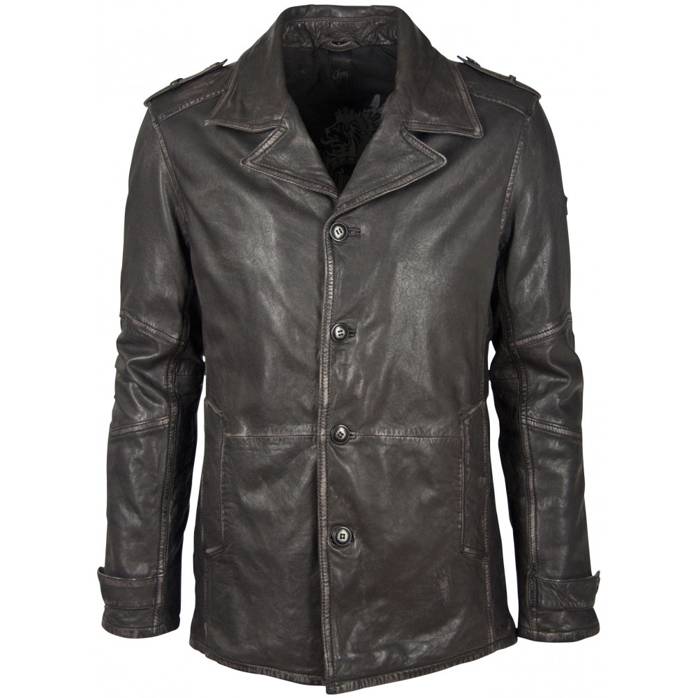 Geaca Lunga de Piele Naturala Barbati Gipsy Negru Antic GBMat NSLAV W - readytowear