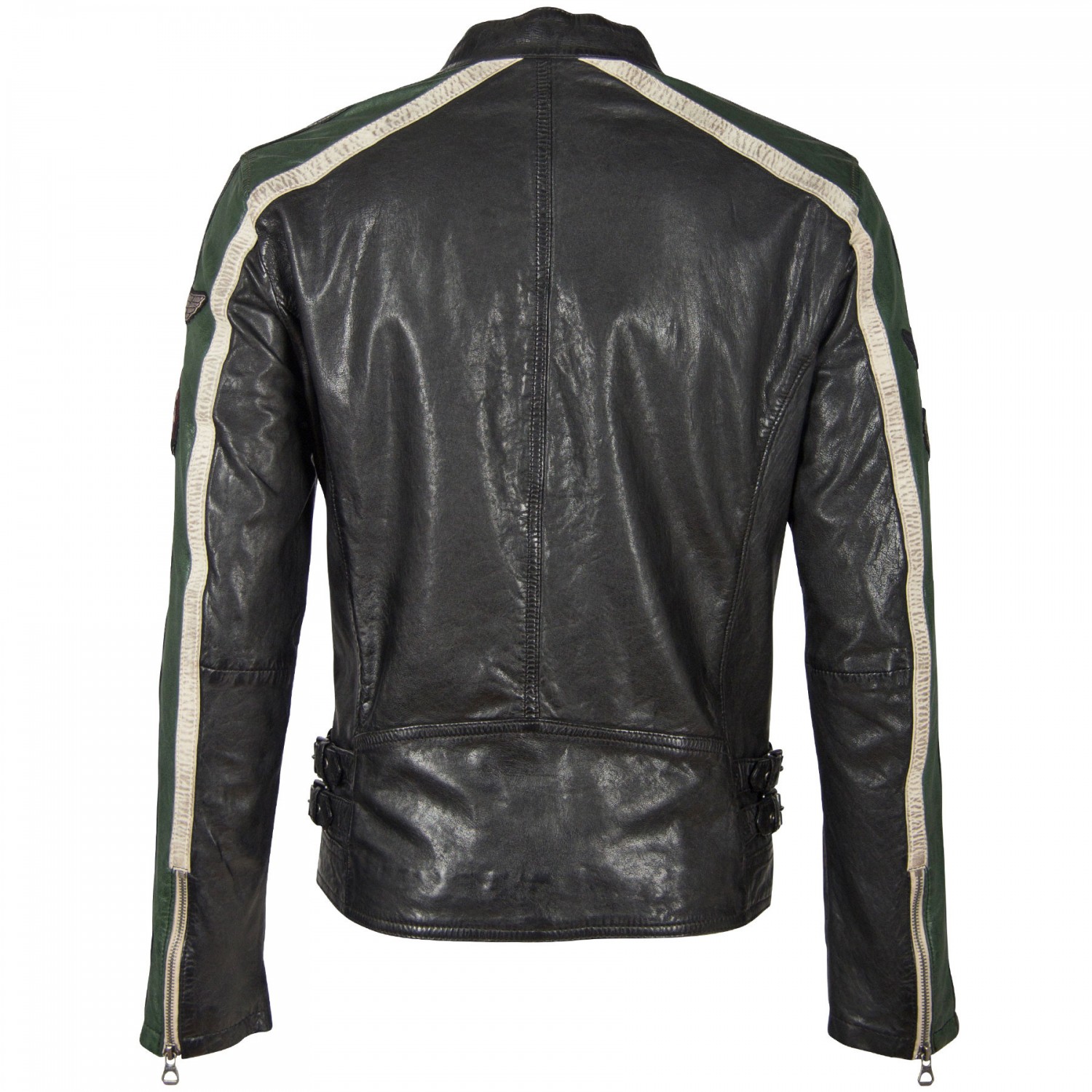 Geaca de Piele Naturala Barbati Gipsy Negru/Verde/Alb Murdar GBMyles LACAV – IMBRACAMINTE