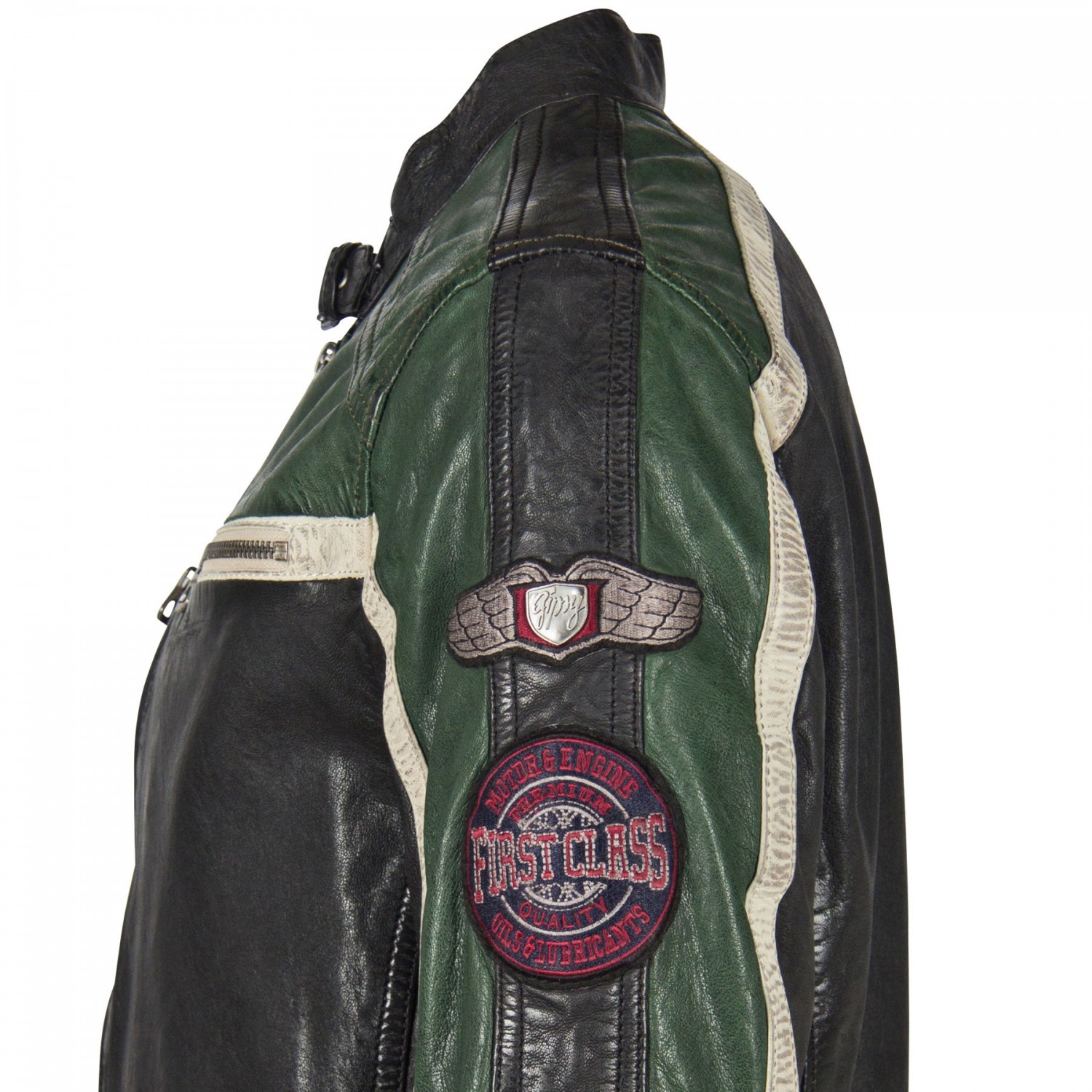 Geaca de Piele Naturala Barbati Gipsy Negru/Verde/Alb Murdar GBMyles LACAV – Black Friday Geaca de Piele Naturala Barbati Gipsy Negru/Verde/Alb Murdar GBMyles LACAV – Black Friday