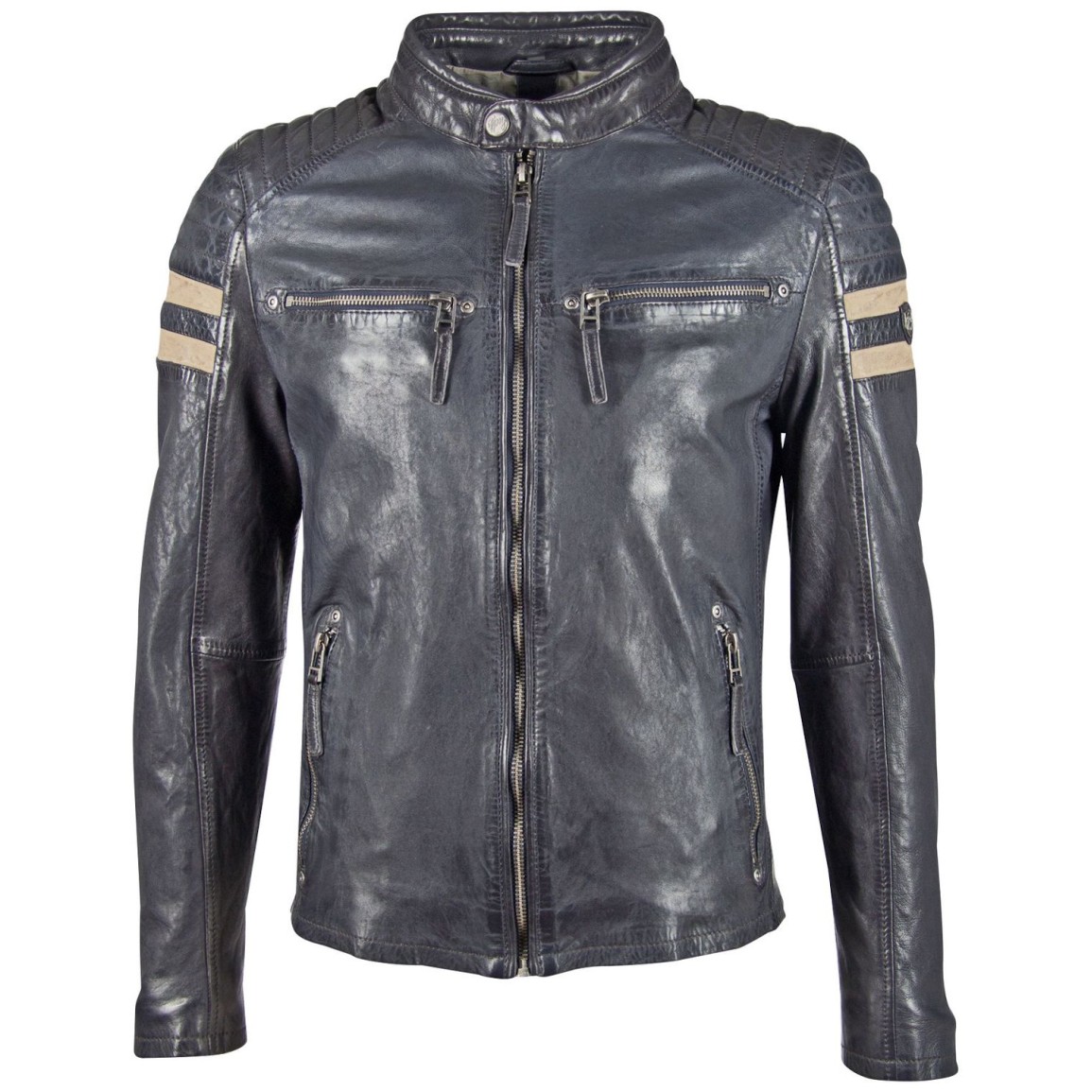 Geaca de Piele Naturala Barbati Gipsy Bleumarin/Bej GBReeve SF LATOV – IMBRACAMINTE