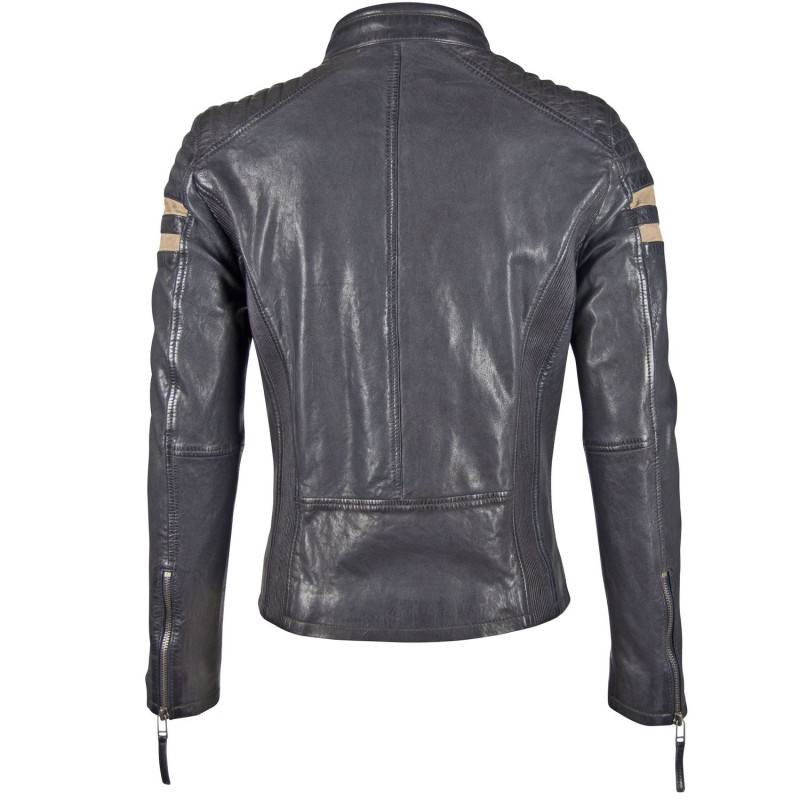 Geaca de Piele Naturala Barbati Gipsy Bleumarin/Bej GBReeve SF LATOV – IMBRACAMINTE