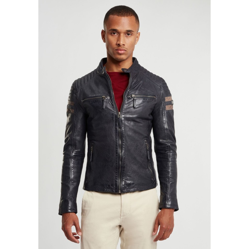 Geaca de Piele Naturala Barbati Gipsy Bleumarin/Bej GBReeve SF LATOV – IMBRACAMINTE