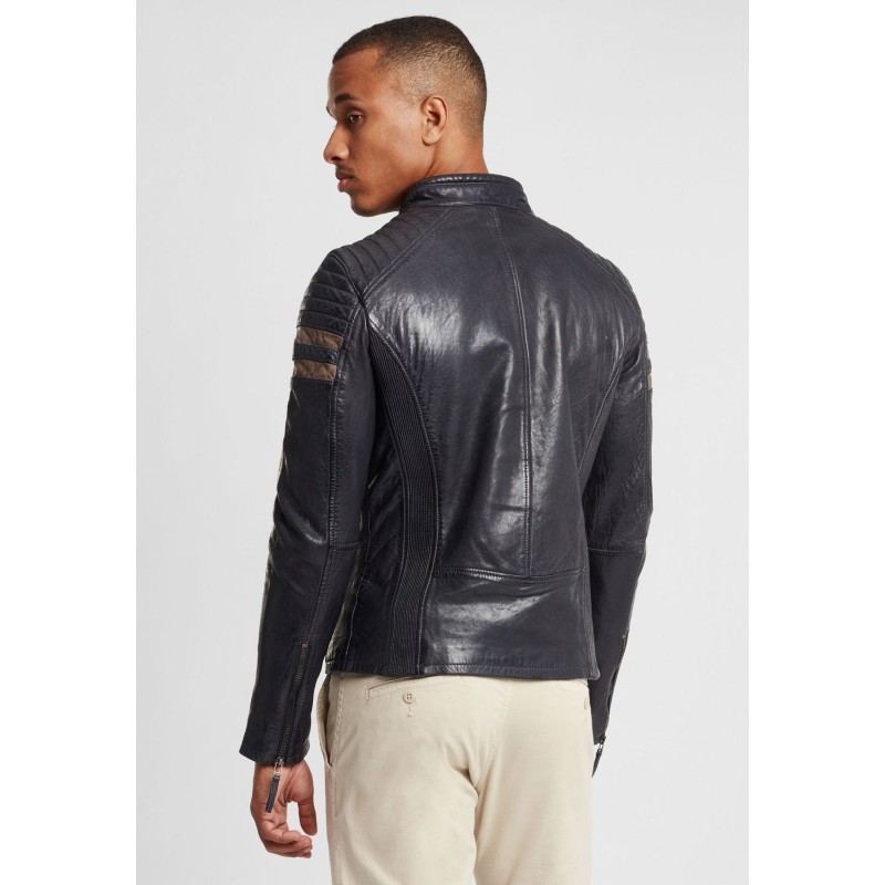 Geaca de Piele Naturala Barbati Gipsy Bleumarin/Bej GBReeve SF LATOV – IMBRACAMINTE