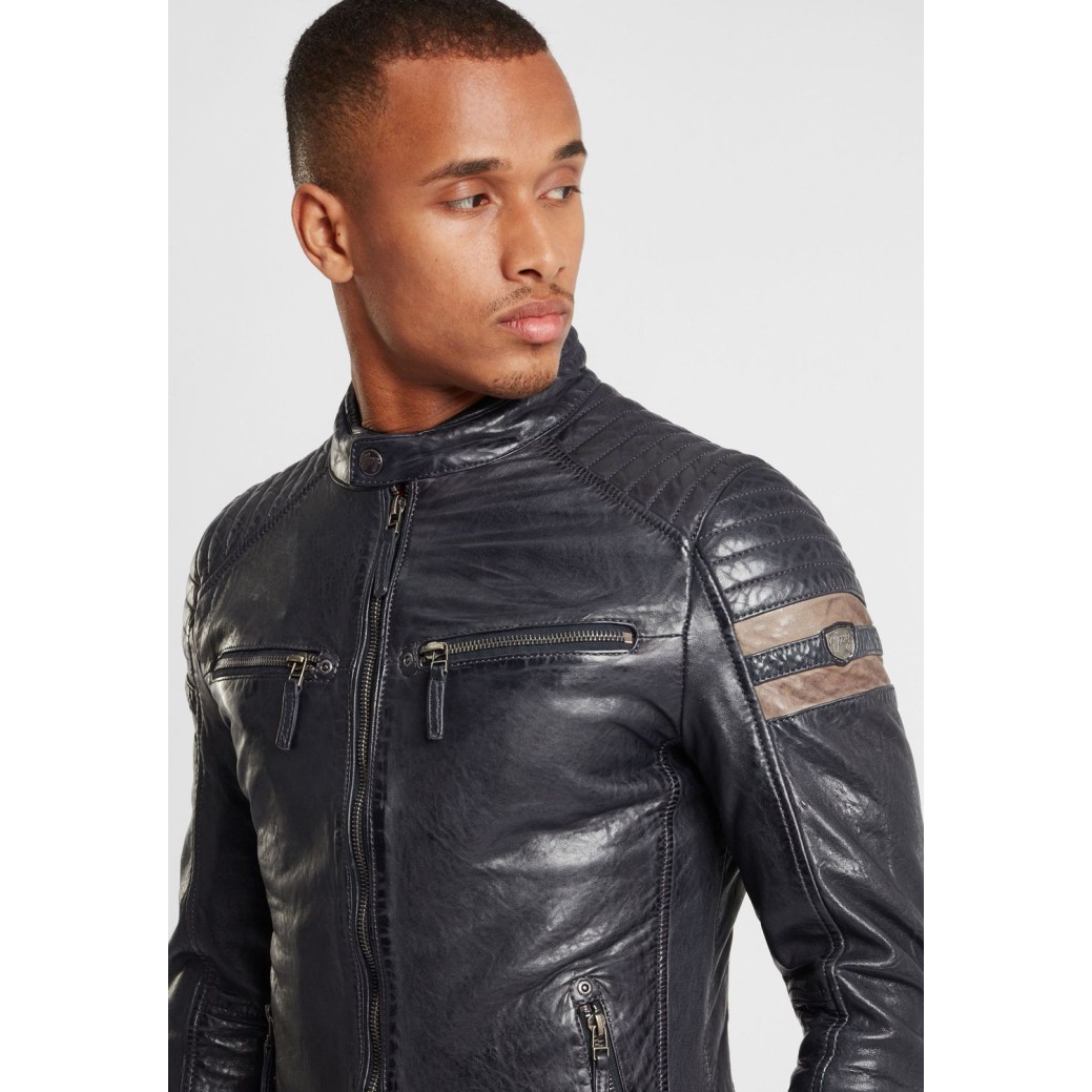 Geaca de Piele Naturala Barbati Gipsy Bleumarin/Bej GBReeve SF LATOV – IMBRACAMINTE