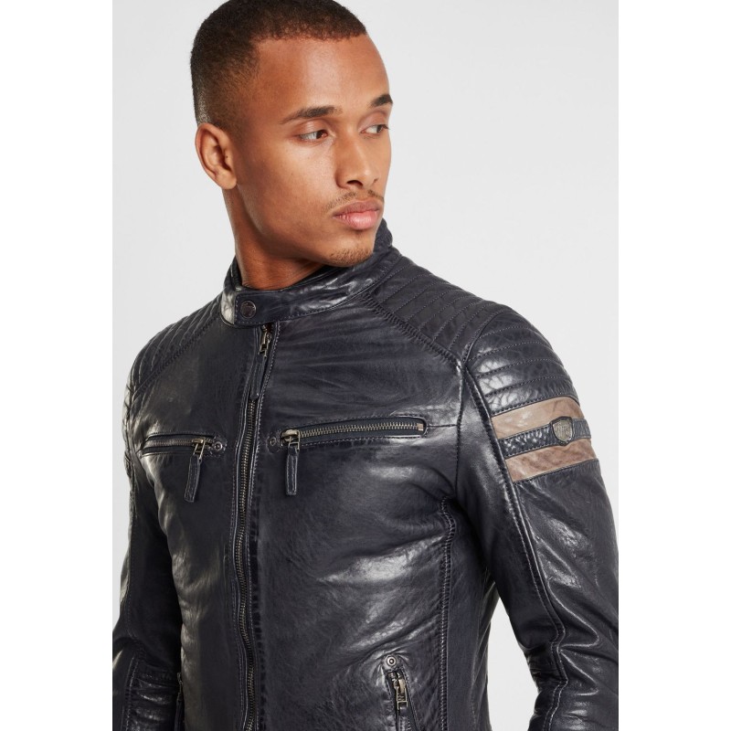 Geaca de Piele Naturala Barbati Gipsy Bleumarin/Bej GBReeve SF LATOV – IMBRACAMINTE