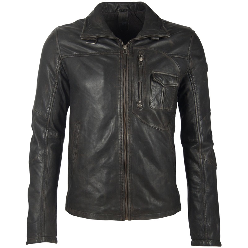 Geaca de Piele Naturala Barbati Gipsy Negru Antic GBRufford SF NSLAV – IMBRACAMINTE