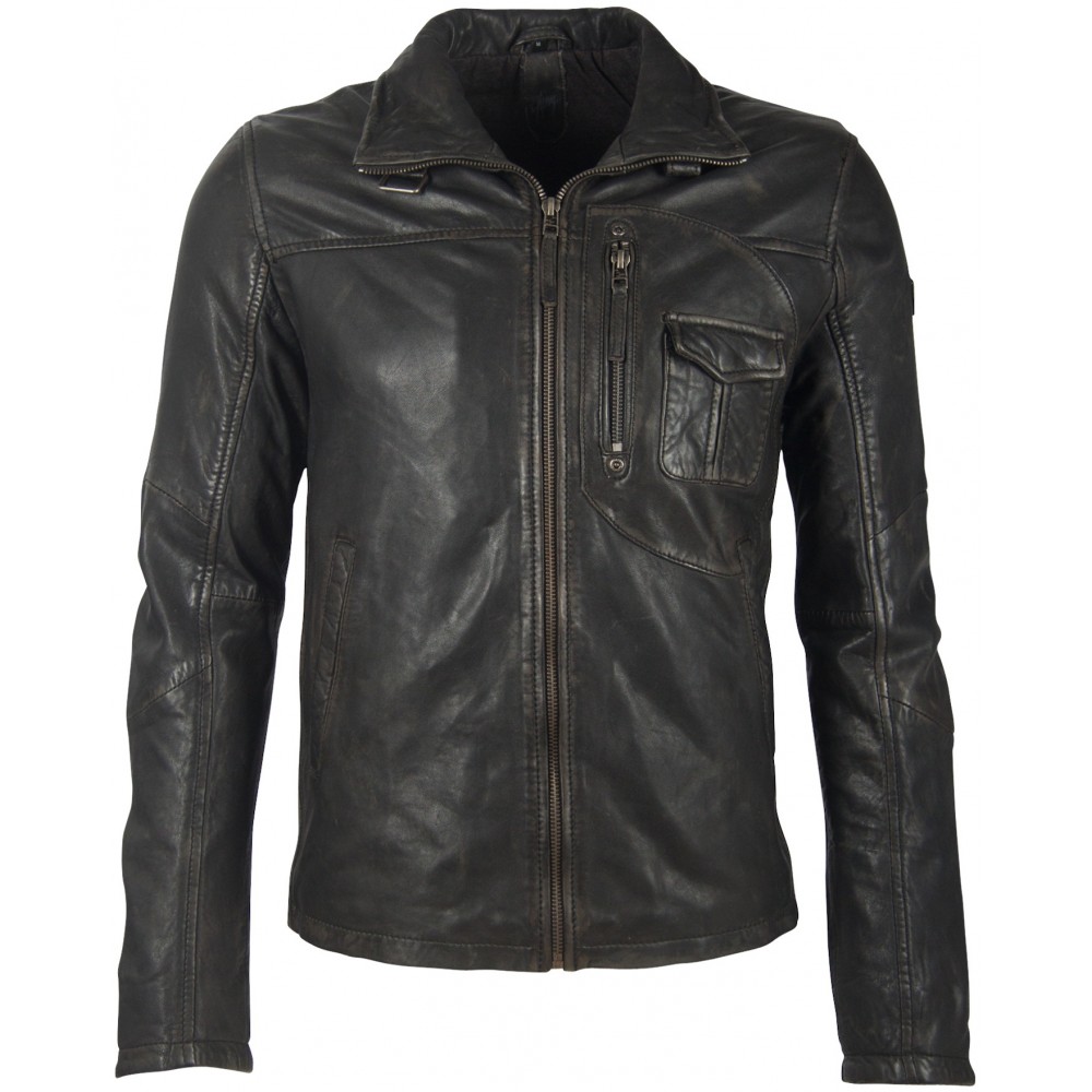 Geaca de Piele Naturala Barbati Gipsy Negru Antic GBRufford SF NSLAV Geaca de Piele Naturala Barbati Gipsy Negru Antic GBRufford SF NSLAV - readytowear