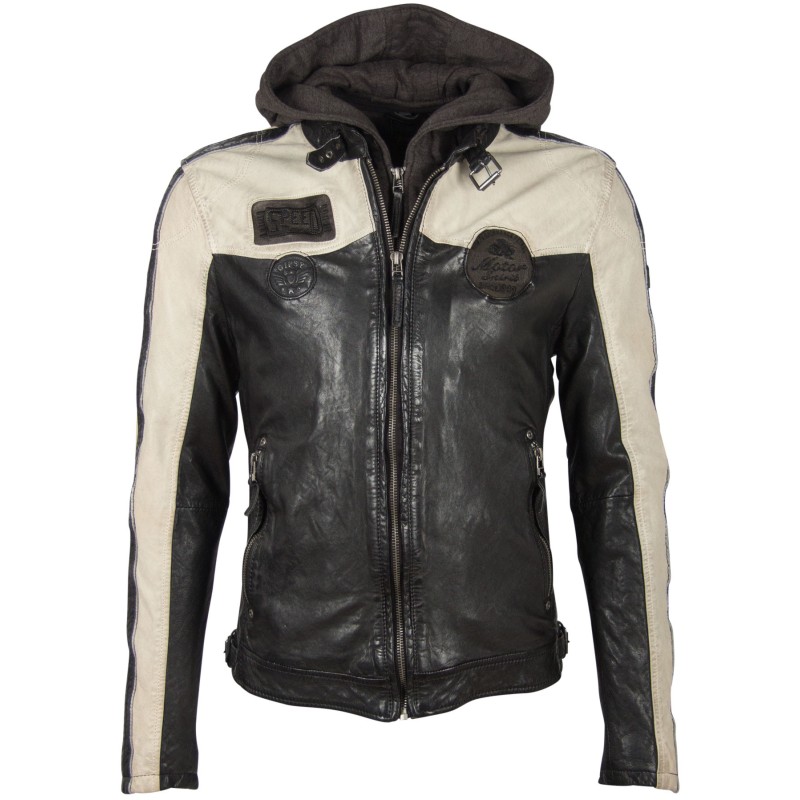 Geaca de Piele Naturala Barbati Gipsy Negru/Alb Murdar GBTroon 2 SF LACAV – IMBRACAMINTE