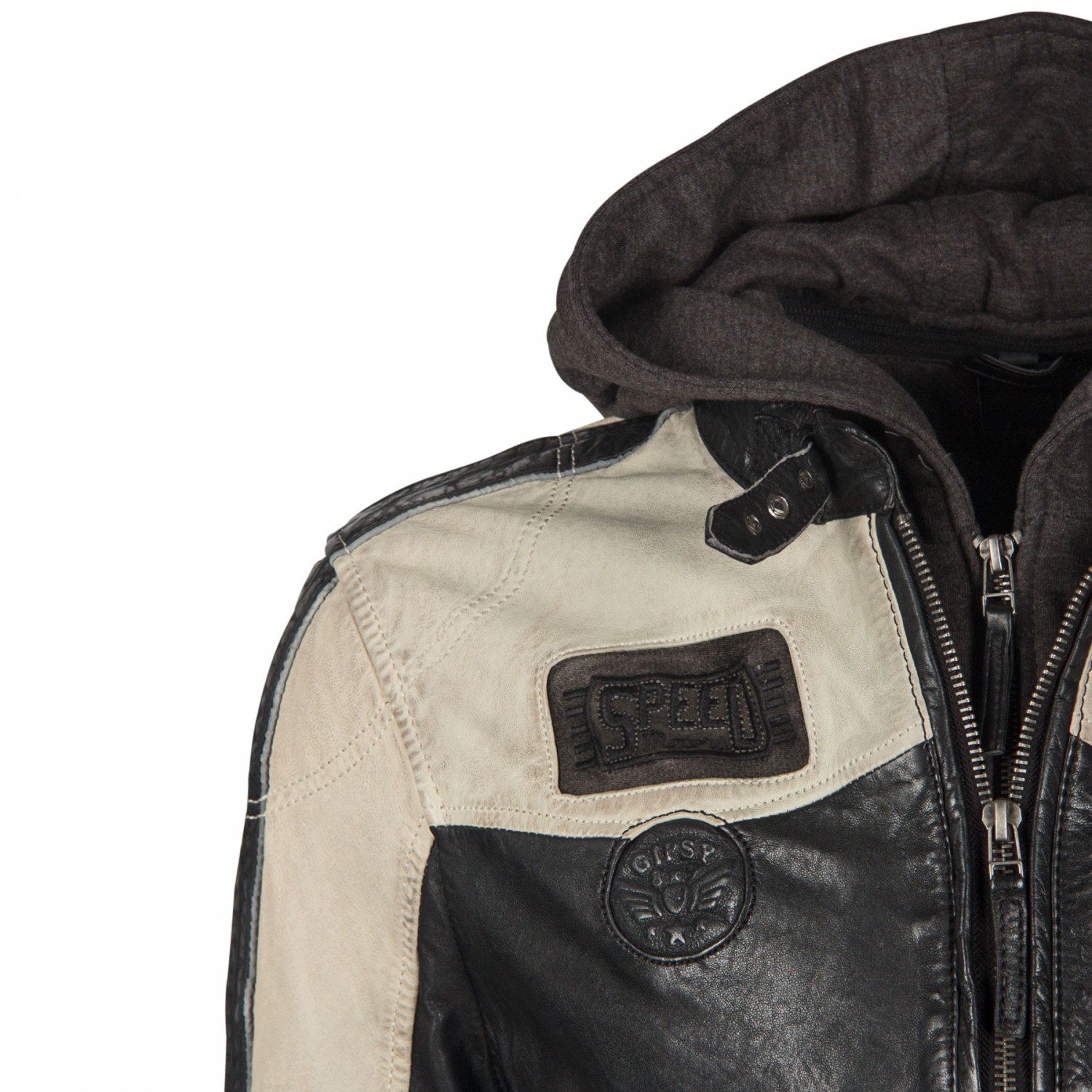 Geaca de Piele Naturala Barbati Gipsy Negru/Alb Murdar GBTroon 2 SF LACAV – IMBRACAMINTE