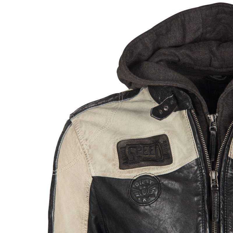 Geaca de Piele Naturala Barbati Gipsy Negru/Alb Murdar GBTroon 2 SF LACAV – IMBRACAMINTE