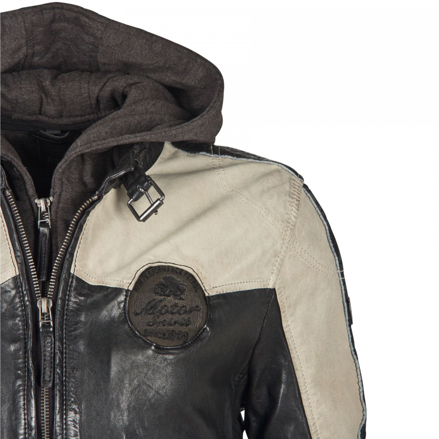 Geaca de Piele Naturala Barbati Gipsy Negru/Alb Murdar GBTroon 2 SF LACAV – IMBRACAMINTE