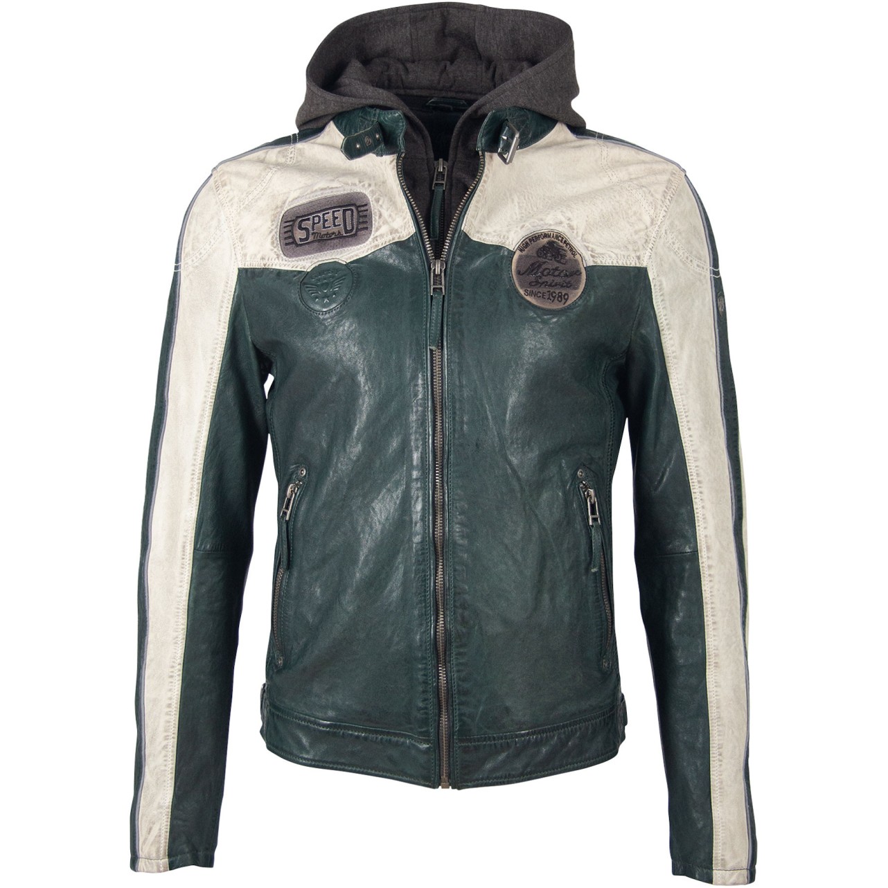 Geaca de Piele Naturala Barbati Gipsy Verde Inchis/Alb Murdar GBTroon 2 SF LACAV – IMBRACAMINTE