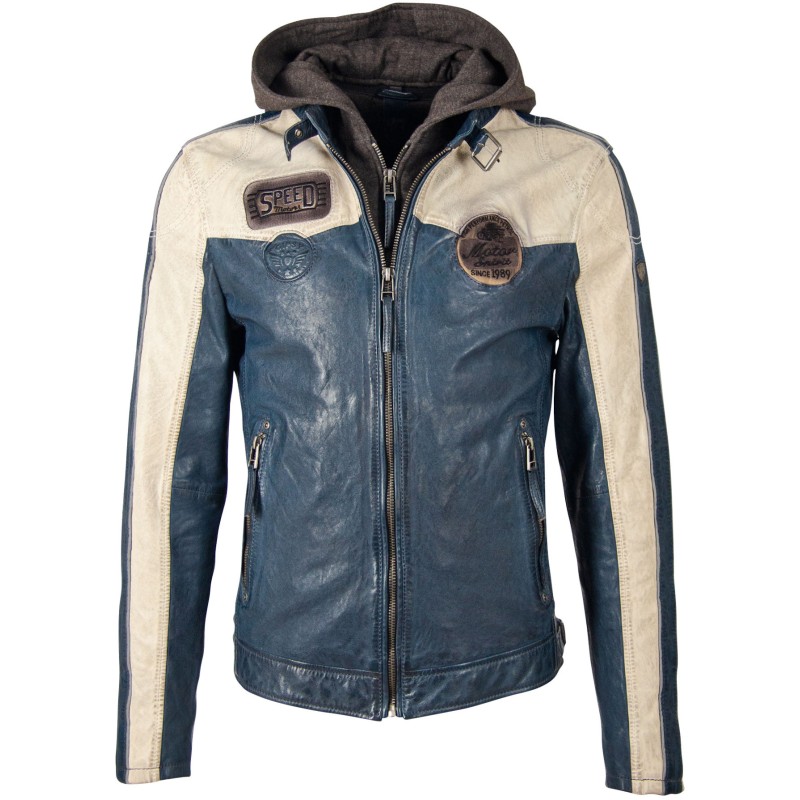 Geaca de Piele Naturala Barbati Gipsy Bleumarin/Alb Murdar GBTroon 2 SF LACAV – IMBRACAMINTE