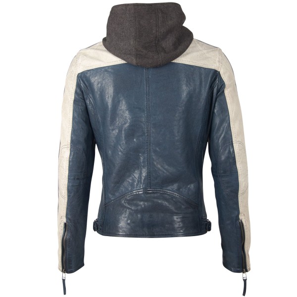 Geaca de Piele Naturala Barbati Gipsy Bleumarin/Alb Murdar GBTroon 2 SF LACAV – Black Friday — fotografia 2