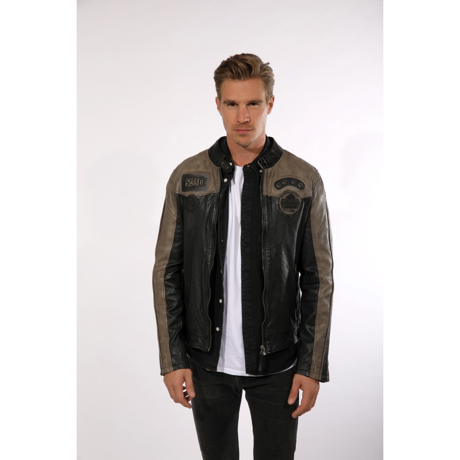 Geaca de Piele Naturala Barbati Gipsy Negru/Bej GBTroon SF LACAV – IMBRACAMINTE Geaca de Piele Naturala Barbati Gipsy Negru/Bej GBTroon SF LACAV – IMBRACAMINTE