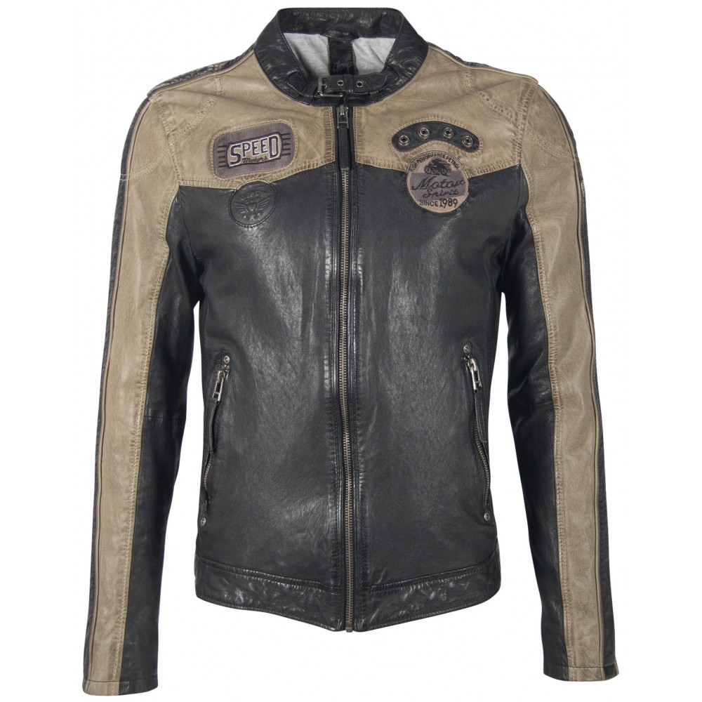 Męska kurtka skórzana Gipsy Czarno-beżowa GBTroon SF LACAV Męska kurtka skórzana Gipsy Czarno-beżowa GBTroon SF LACAV - readytowear