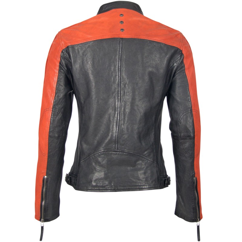 Geaca de Piele Naturala Barbati Gipsy Negru/Portocaliu GBTroon SF LACAV – Black Friday