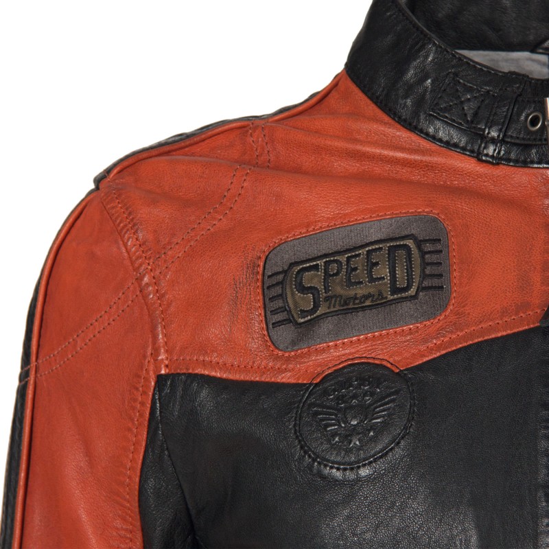 Geaca de Piele Naturala Barbati Gipsy Negru/Portocaliu GBTroon SF LACAV – Black Friday