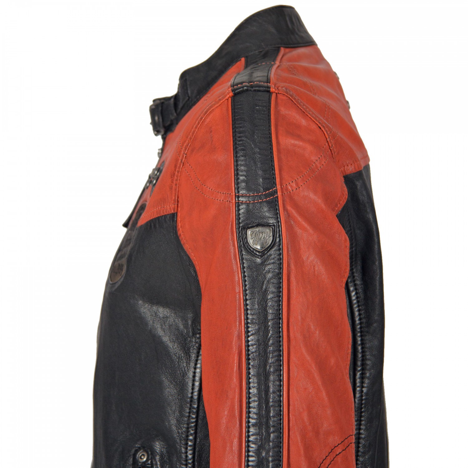 Geaca de Piele Naturala Barbati Gipsy Negru/Portocaliu GBTroon SF LACAV – Black Friday