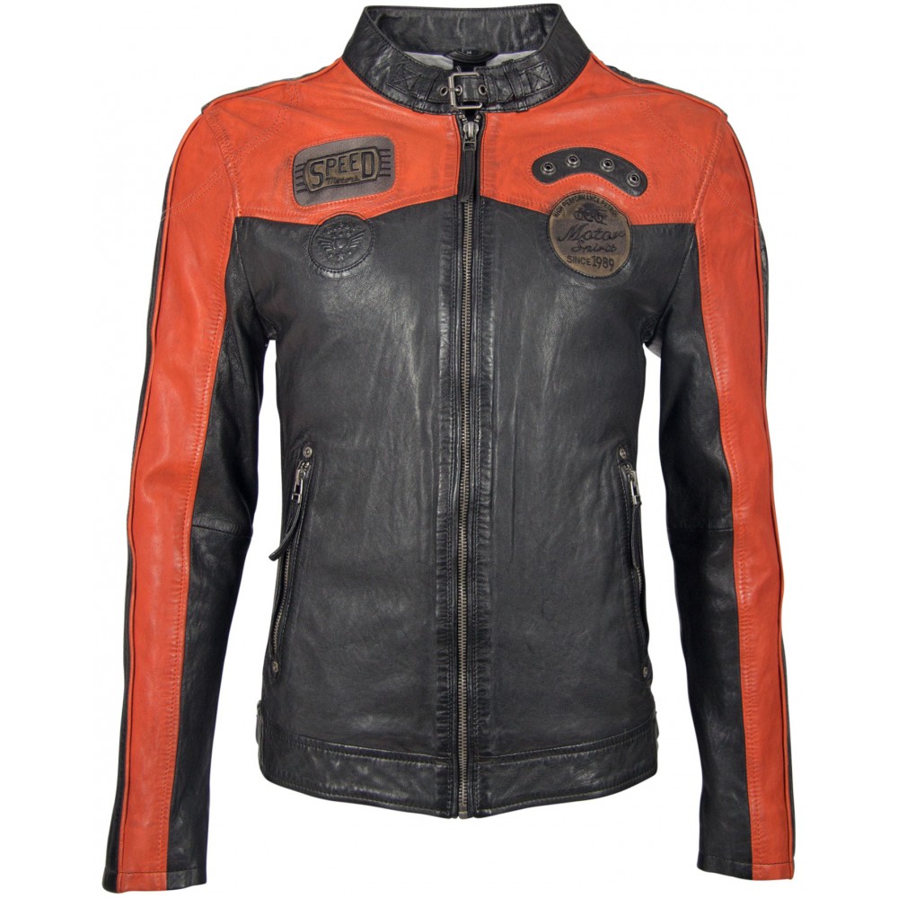 Geaca de Piele Naturala Barbati Gipsy Negru/Portocaliu GBTroon SF LACAV Geaca de Piele Naturala Barbati Gipsy Negru/Portocaliu GBTroon SF LACAV - readytowear