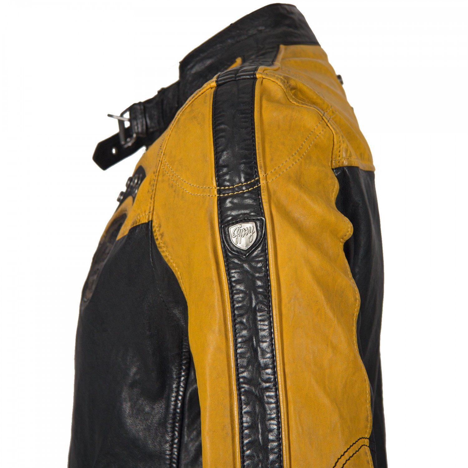 Geaca de Piele Naturala Barbati Gipsy Negru/Galben GBTroon SF LACAV – IMBRACAMINTE