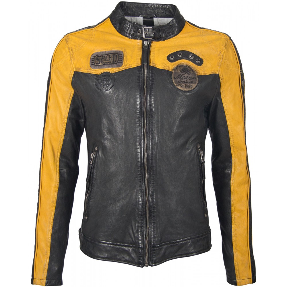 Geaca de Piele Naturala Barbati Gipsy Negru/Galben GBTroon SF LACAV Geaca de Piele Naturala Barbati Gipsy Negru/Galben GBTroon SF LACAV - readytowear