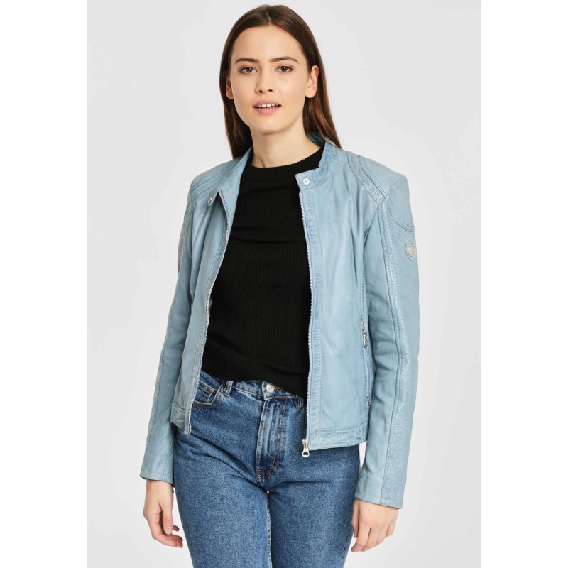 Geaca de Piele Naturala Dama Gipsy Albastru Deschis GGAelly LAMAS – IMBRACAMINTE