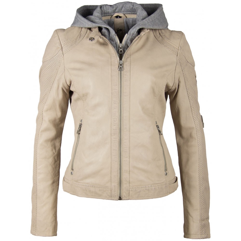 Geaca de Piele Naturala Dama Gipsy Alb Murdar GGAelly LAMAS - readytowear