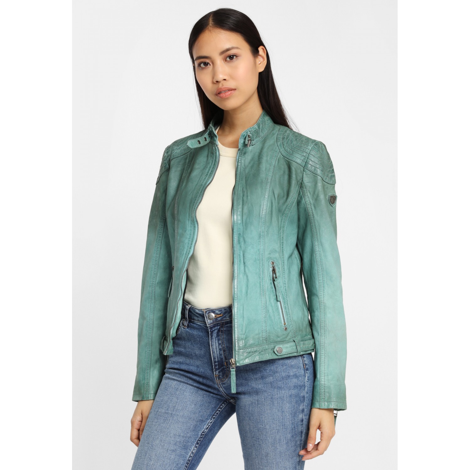 Geaca de Piele Dama Gipsy Turcoaz GGCascha LAMOV – IMBRACAMINTE