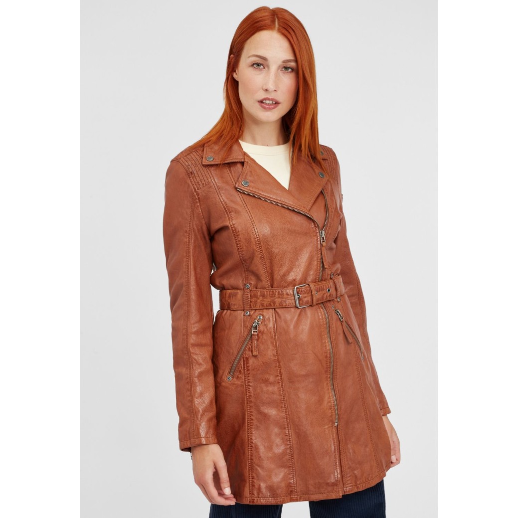 Geaca Lunga de Piele Naturala Dama Gipsy Coniac GGDenna LEGV – IMBRACAMINTE