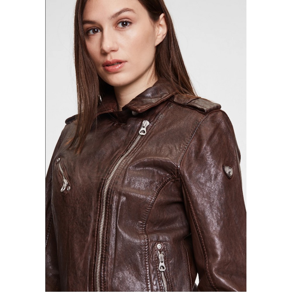 Geaca de Piele Naturala Dama Gipsy Castanie GGFamos LAMAXV Geaca de Piele Naturala Dama Gipsy Castanie GGFamos LAMAXV - readytowear.ro