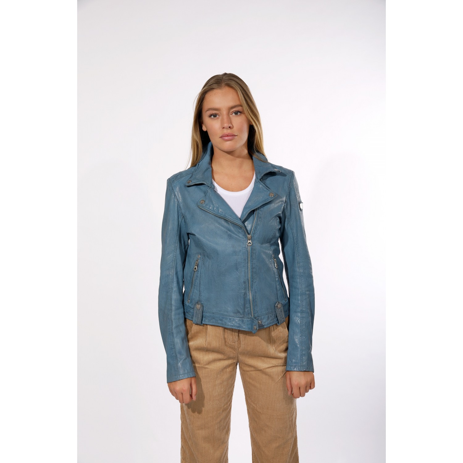 Geaca de Piele Naturala Dama Gipsy Albastru Deschis GGFavour LAMAXV – IMBRACAMINTE