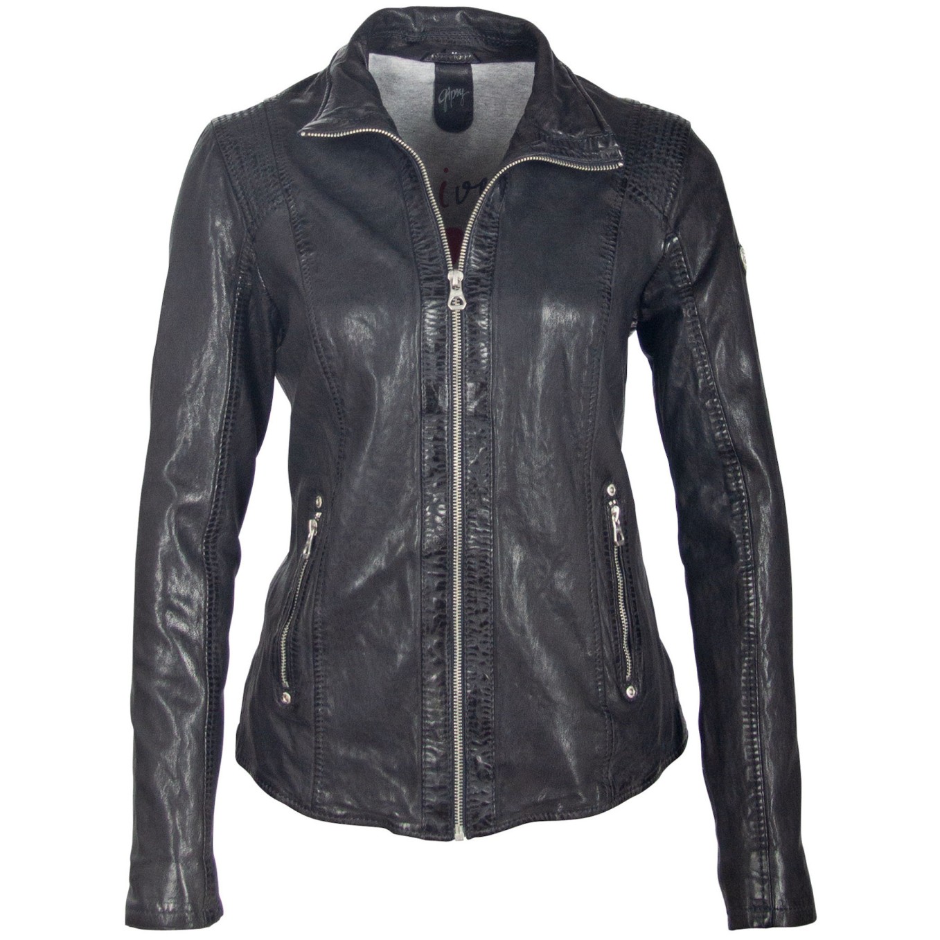 Geaca de Piele Naturala Dama Gipsy Negru/Albastru GGLyvia LAMAXV – IMBRACAMINTE