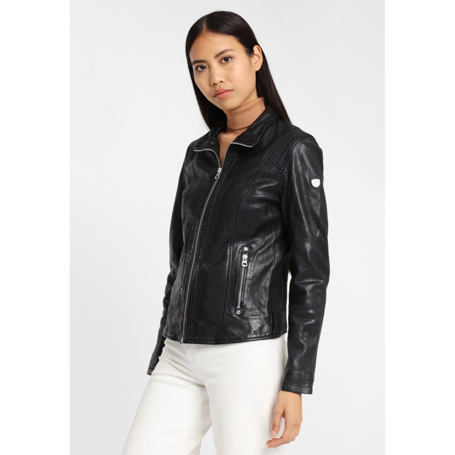 Geaca de Piele Naturala Dama Gipsy Negru/Albastru GGLyvia LAMAXV – IMBRACAMINTE