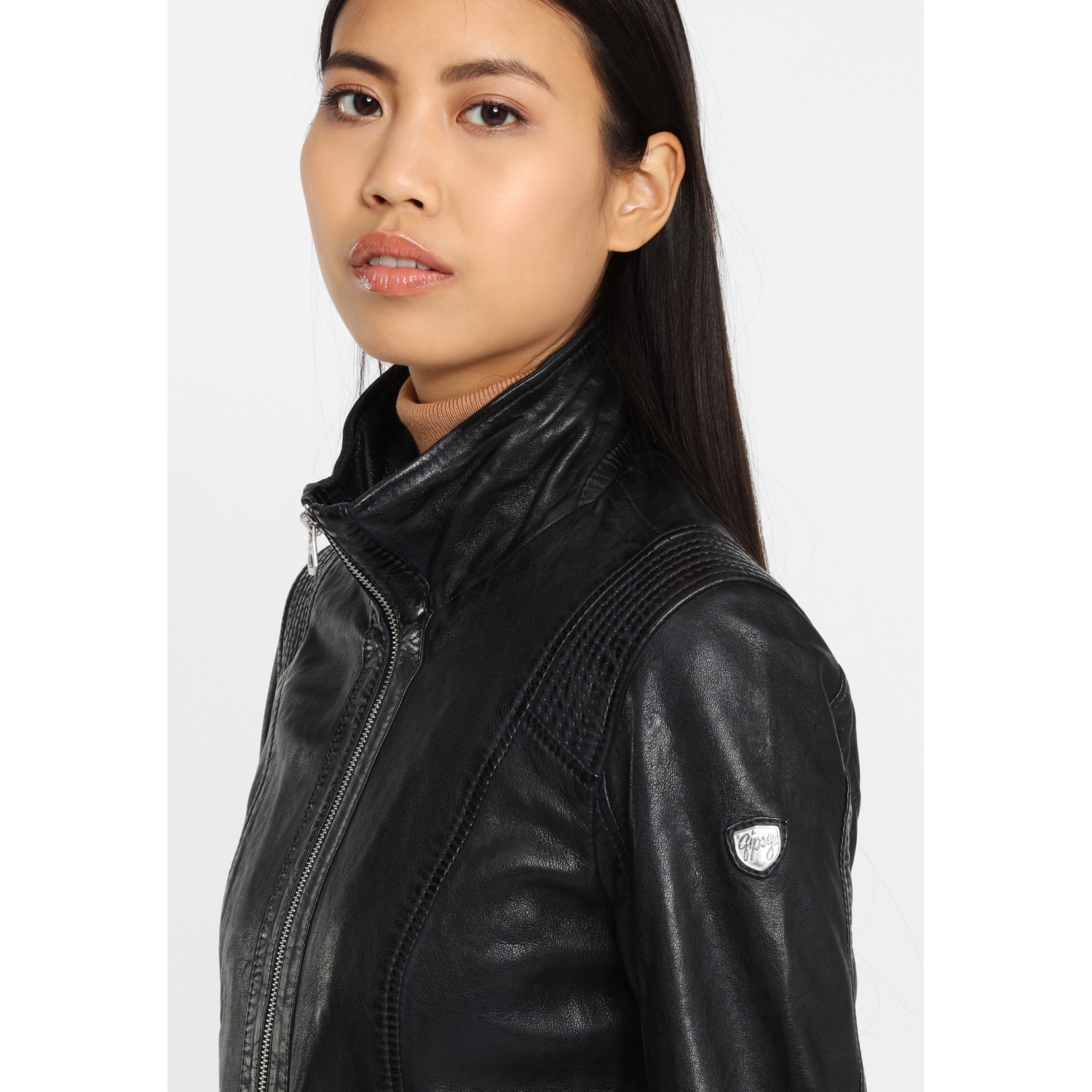 Geaca de Piele Naturala Dama Gipsy Negru/Albastru GGLyvia LAMAXV – IMBRACAMINTE