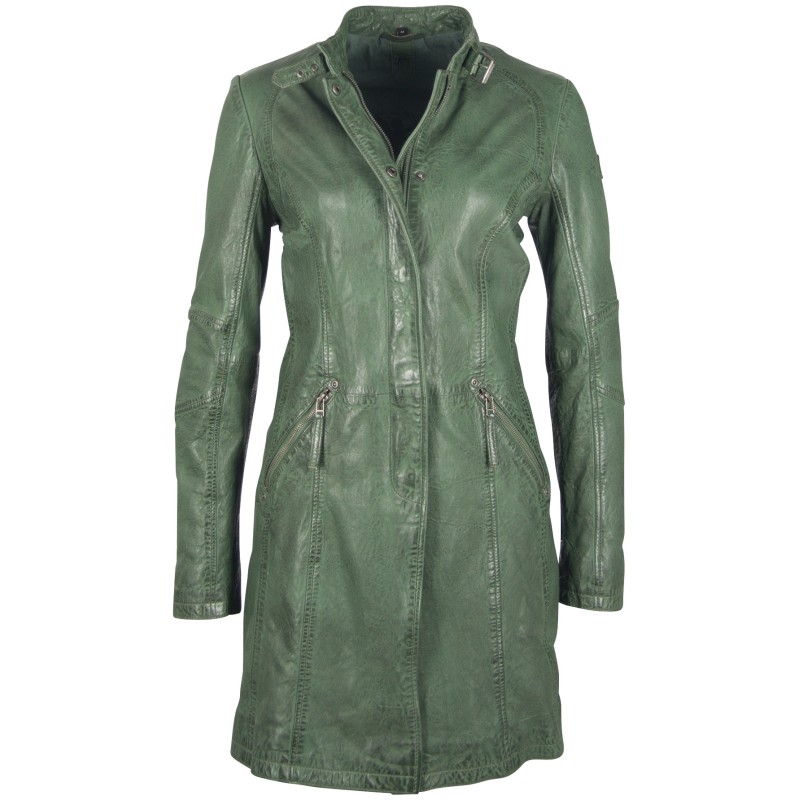 Geaca Lunga de Piele Naturala Dama Gipsy Verde GGMette LATEV – IMBRACAMINTE