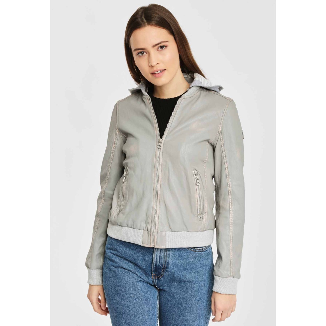 Geaca de Piele Naturala Dama Gipsy Gri GGMoxi LULV – IMBRACAMINTE