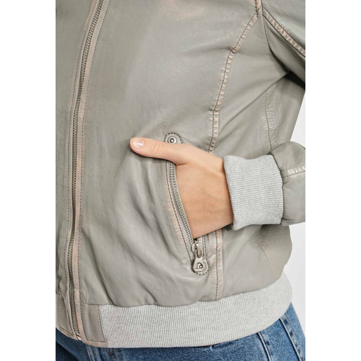 Geaca de Piele Naturala Dama Gipsy Gri GGMoxi LULV – IMBRACAMINTE