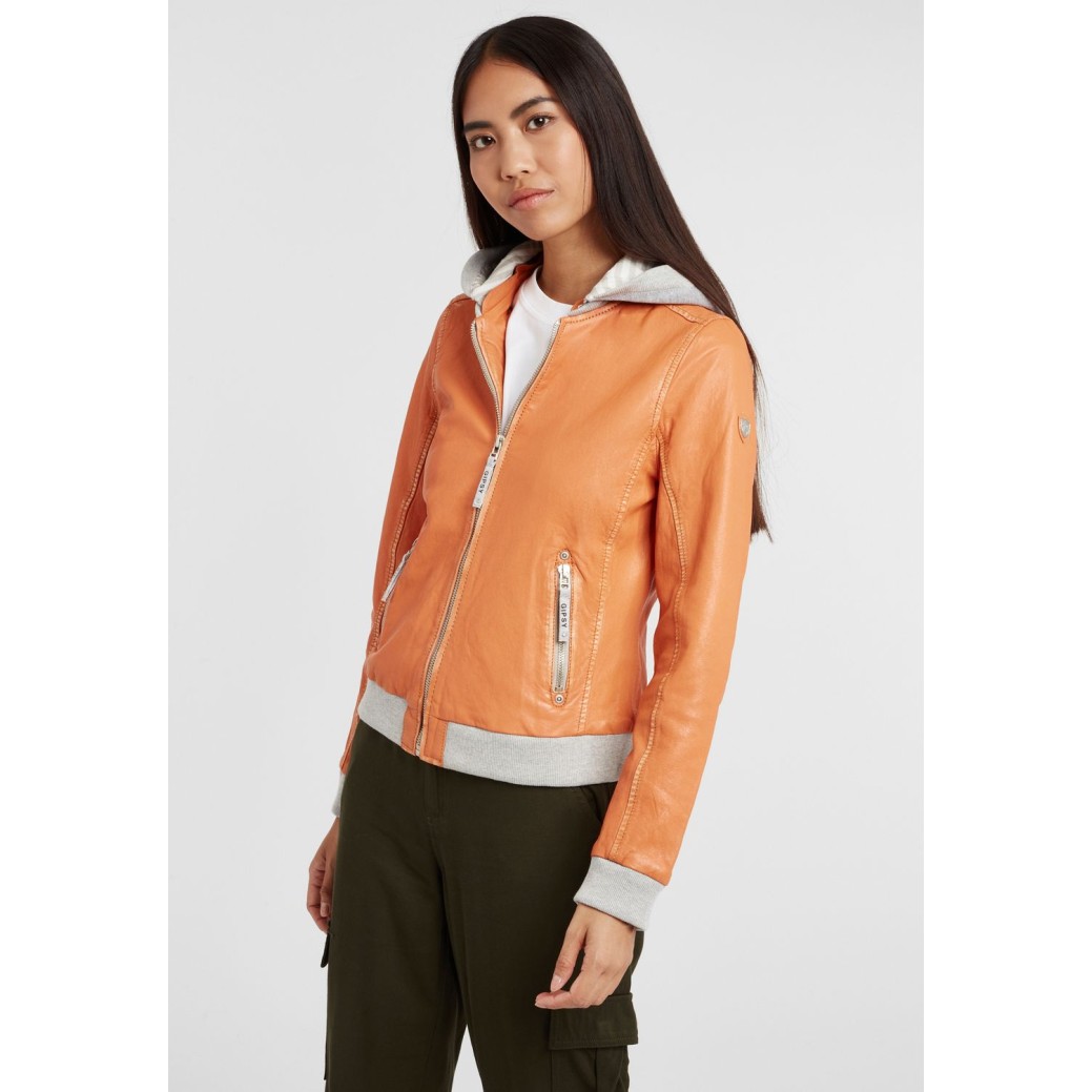 Geaca de Piele Naturala Dama Gipsy Portocalie GGMoxi S21 LULV – IMBRACAMINTE