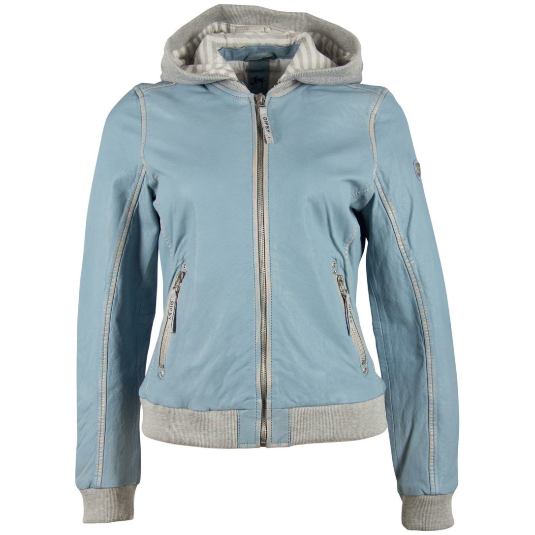 Geaca de Piele Naturala Dama Gipsy Albastru Deschis GGMoxi S21 LULV – IMBRACAMINTE