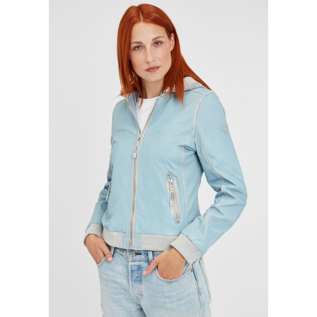 Geaca de Piele Naturala Dama Gipsy Albastru Deschis GGMoxi S21 LULV – IMBRACAMINTE