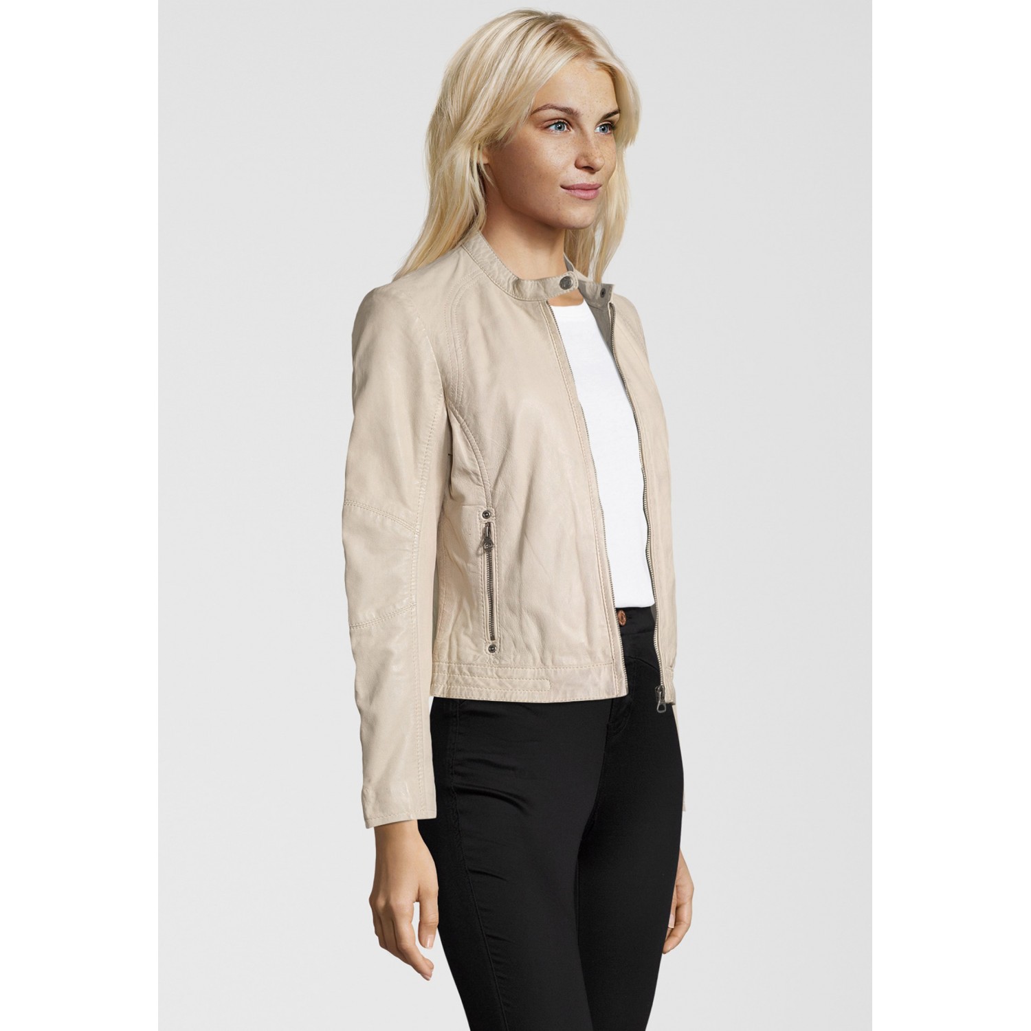 Geaca de Piele Dama Gipsy Alb Murdar GGNidel LAMAS – IMBRACAMINTE