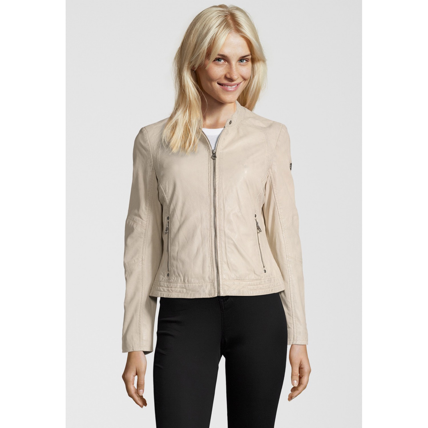 Geaca de Piele Dama Gipsy Alb Murdar GGNidel LAMAS – Black Friday