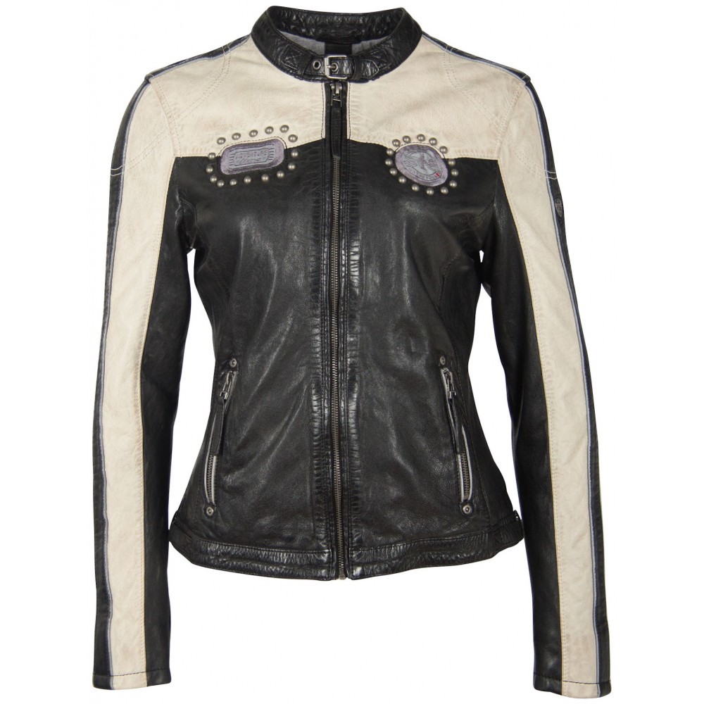 Geaca de Piele Naturala Dama Gipsy Negru/Alb Murdar GGPattie LACAV Geaca de Piele Naturala Dama Gipsy Negru/Alb Murdar GGPattie LACAV - readytowear