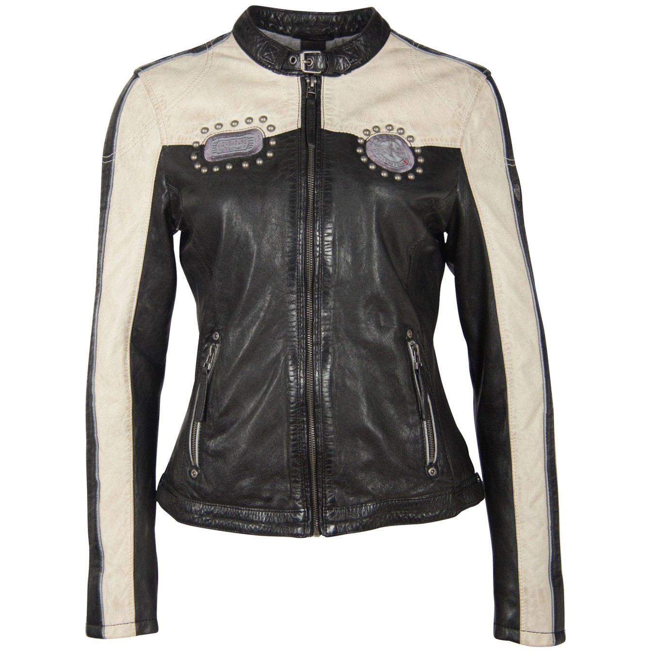 Geaca de Piele Naturala Dama Gipsy Negru/Alb Murdar GGPattie LACAV – IMBRACAMINTE